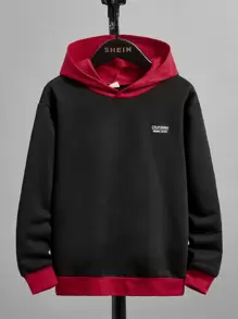 SHEIN Boys Letter Graphic Colourblock Hoodie - Black - View 1