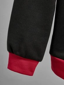 SHEIN Boys Letter Graphic Colourblock Hoodie - Black - View 4