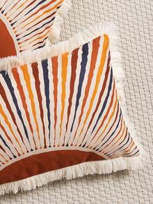 1pc Sun Print Raw Trim Cushion Cover Without Filler - Multicolor - View 4