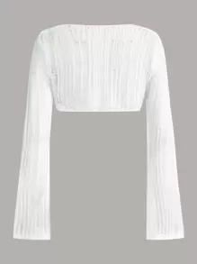 SHEIN ICON Trumpet Sleeve Ripped Crop Jumper - White - View 2