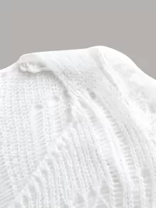 SHEIN ICON Trumpet Sleeve Ripped Crop Jumper - White - View 3