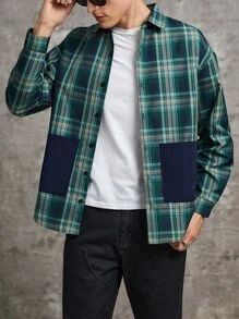 Manfinity Men Plaid Print Dual Pocket Shirt - Multicolor - View 1