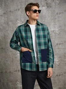 Manfinity Men Plaid Print Dual Pocket Shirt - Multicolor - View 4