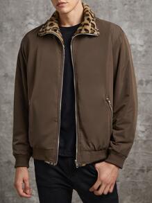 Manfinity Hombres Chaqueta reversible con patrón de leopardo - Marrón - Ver 2