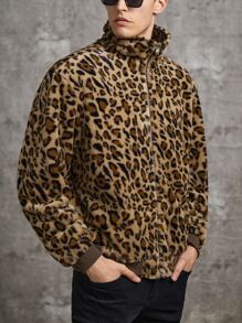 Manfinity Hombres Chaqueta reversible con patrón de leopardo - Marrón - Ver 3