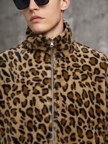 Manfinity Hombres Chaqueta reversible con patrón de leopardo - Marrón - Ver 4