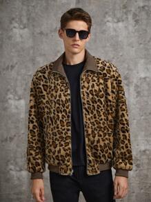 Manfinity Hombres Chaqueta reversible con patrón de leopardo - Marrón - Ver 8