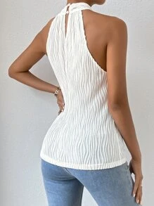 Chiquease Criss Cross Front Halter Top - White - View 2