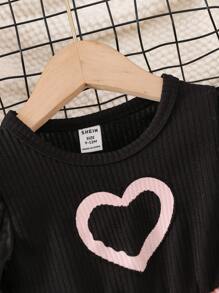 Baby Heart Print Contrast Mesh Puff Sleeve Party Dress - Multicolor - View 3