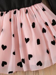 Baby Heart Print Contrast Mesh Puff Sleeve Party Dress - Multicolor - View 6
