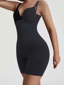 Women's High Stretch Black Plain Casual Comfy Shapewear Shorts Long Length - Black - View 5