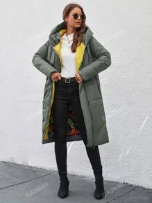 GASMAN Zip Up Drawstring Hooded Padded Coat