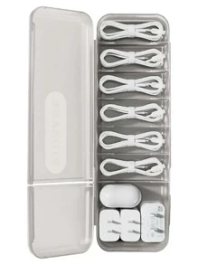 1pc Multi-grid Data Cable Storage Box - White - View 2