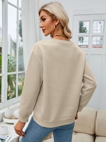 INAWLY Heart And Slogan Graphic Thermal Lined Sweatshirt - Khaki - View 2