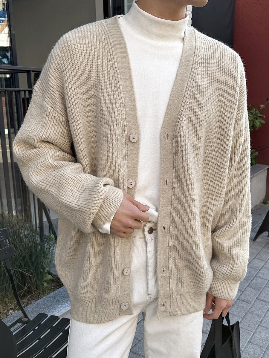 DAZY Men Drop Shoulder Cardigan Jacket Fall,Winter - Apricot - View 1