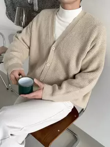 DAZY Men Drop Shoulder Cardigan Jacket Fall,Winter - Apricot - View 5