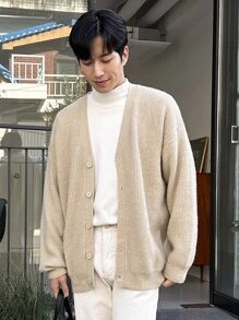 DAZY Men Drop Shoulder Cardigan Jacket Fall,Winter - Apricot - View 8