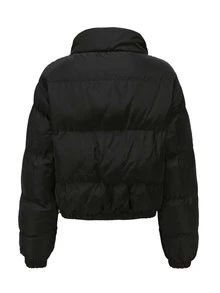 Drawstring Hem Padded Coat - Black - View 2