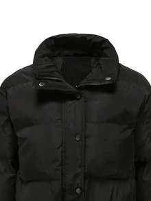 Drawstring Hem Padded Coat - Black - View 3