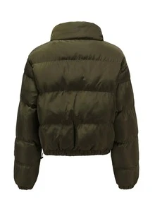 Zip Up Snap Button Padded Coat - Army Green - View 2