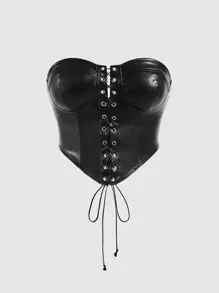 SHEIN MOD 时尚系带前 PU 皮革抹胸