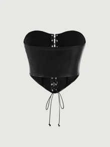 SHEIN MOD 时尚系带前 PU 皮革抹胸