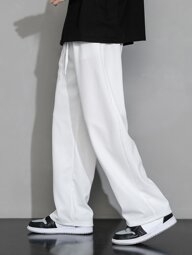 Men's Casual Waffle Textured Lightweight Loose Fit Solid Color Pants, Versatile For Spring & Summer