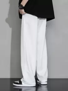 Men Drawstring Waist Straight Leg Pants, Fall