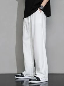 Men Drawstring Waist Straight Leg Pants, Fall