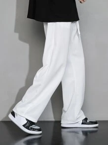 Men Drawstring Waist Straight Leg Pants, Fall