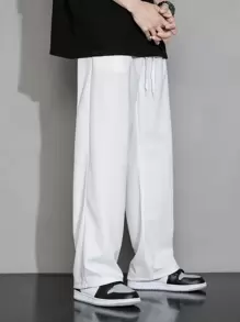 Men Drawstring Waist Straight Leg Pants, Fall