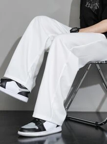 Men Drawstring Waist Straight Leg Pants, Fall