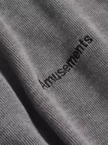 DAZY Letter Embroidery Top-stitching Drop Shoulder Oversized Sweatshirt - Dark Grey - View 3