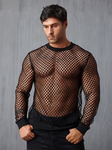Men Sheer Mesh Tee - Black - View 1