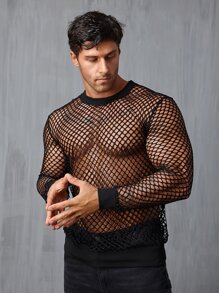 Men Sheer Mesh Tee - Black - View 4