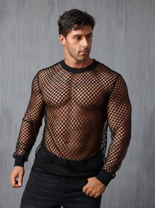 Men Sheer Mesh Tee - Black - View 5