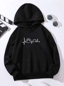 SHEIN Tween Girl Heart Print Sweatshirt - Black - View 1