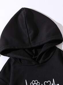 SHEIN Tween Girl Heart Print Sweatshirt - Black - View 3