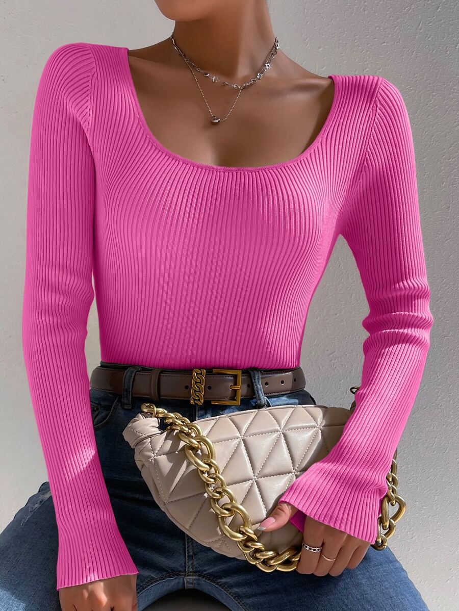 Chiquease 條紋針織大圓領套頭毛衣 - 玫紅色 - 查看 1