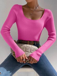 Chiquease 條紋針織大圓領套頭毛衣 - 玫紅色 - 查看 3