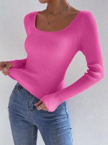 Chiquease 條紋針織大圓領套頭毛衣 - 玫紅色 - 查看 4