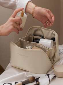 防水、輕巧、商務休閒字母細節頂部提手挎包適合青少年女大學生、菜鳥和白領，非常適合辦公室、大學、工作、商務、通勤 - 米色 - 查看 2