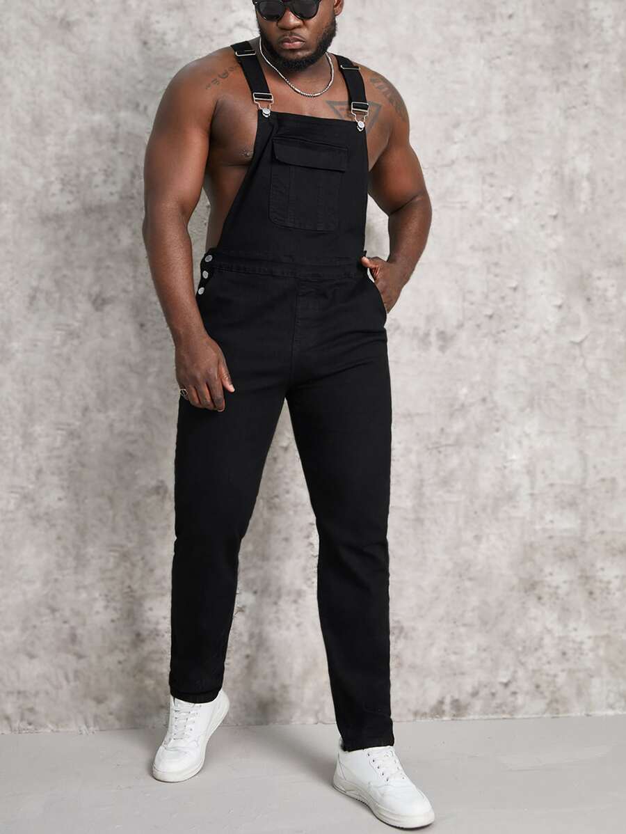 Manfinity VCAY Men Cotton Flap Pocket Denim Dungaree - Black - View 1