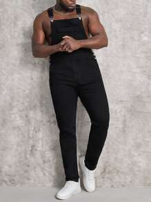 Manfinity VCAY Men Cotton Flap Pocket Denim Dungaree - Black - View 7