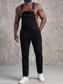 Manfinity VCAY Men Cotton Flap Pocket Denim Dungaree - Black - View 8