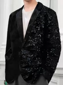 Manfinity Men Contrast Sequins Single Button Blazer - Black - View 1