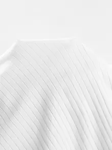 SHEIN EZwear Tie Front Rib-knit Crop Top - White - View 6