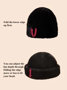 1pc Plain Fuzzy Fluffy Hat - Black - View 4