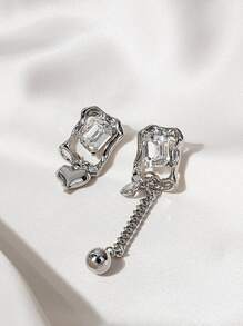 Rhinestone & Heart Decor Mismatched Drop Earrings - Silver - View 5