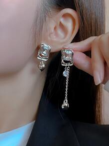 Rhinestone & Heart Decor Mismatched Drop Earrings - Silver - View 6